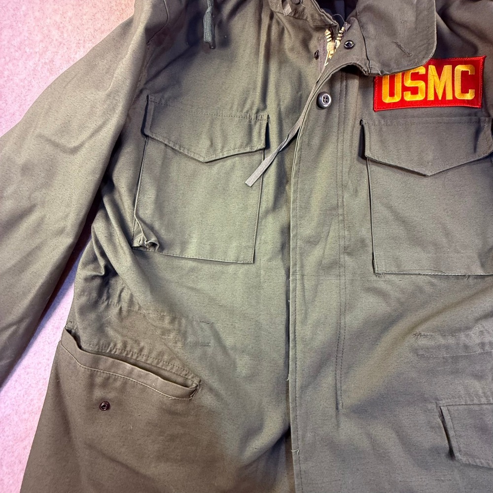 Tru-Spec Mens M-65 Field Jacket USMC Patch Olive Drab Green Military Coat Hooded - Picture 7 of 9